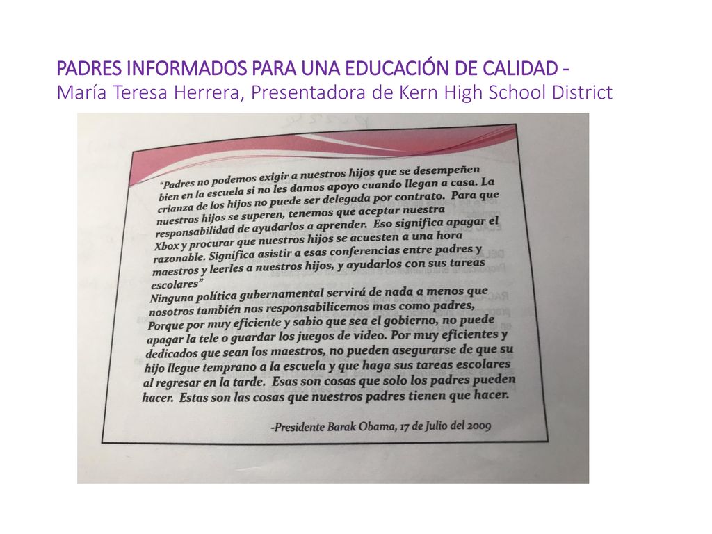 PADRES INFORMADOS PARA UNA EDUCACIÓN DE CALIDAD - María Teresa Herrera, Presentadora de Kern High School District