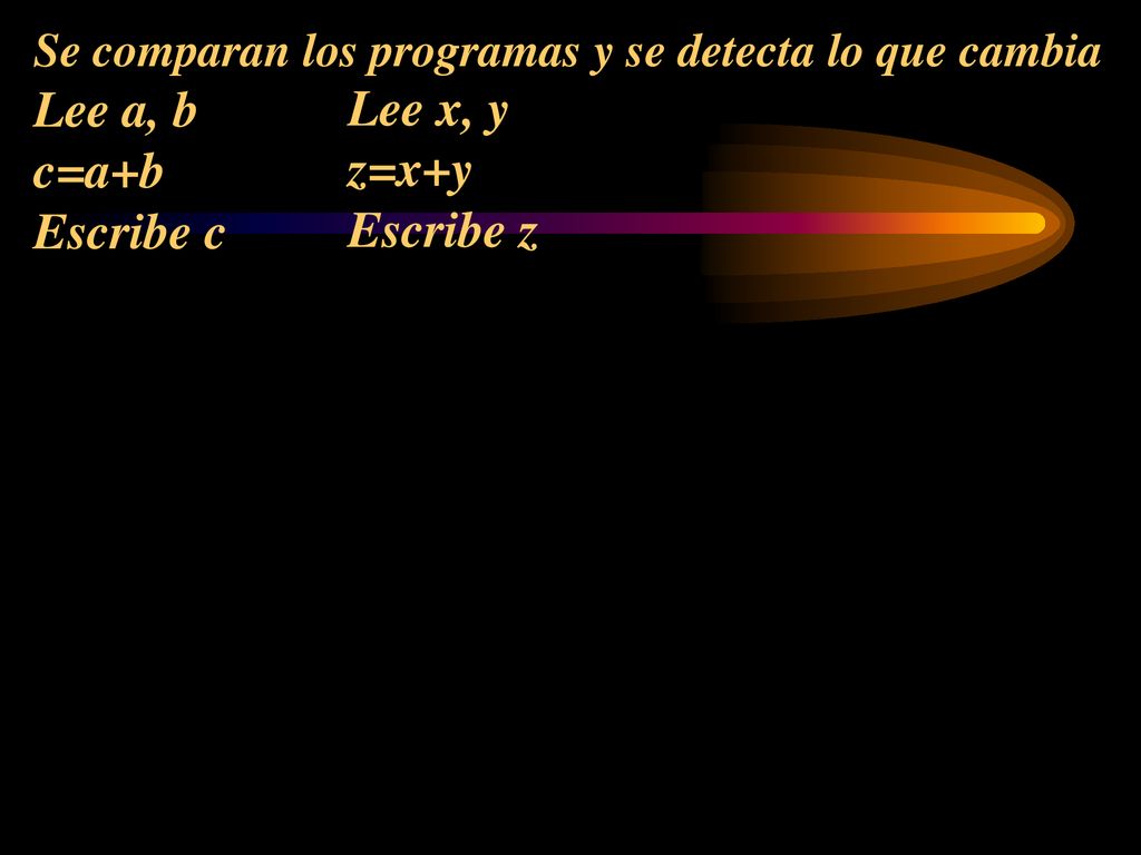 Lee a, b Lee x, y c=a+b z=x+y Escribe c Escribe z
