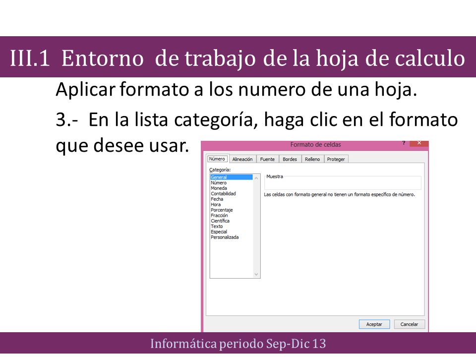 III.1 Entorno de trabajo de la hoja de calculo
