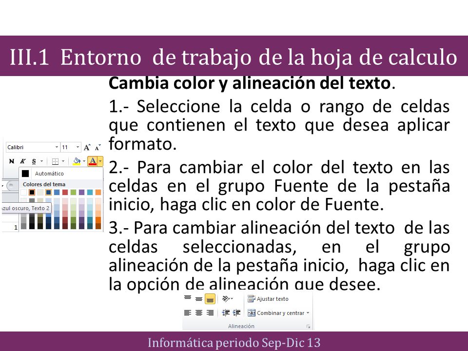 III.1 Entorno de trabajo de la hoja de calculo