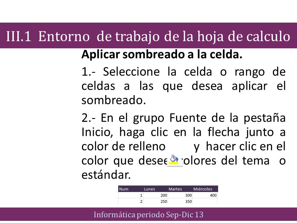 III.1 Entorno de trabajo de la hoja de calculo