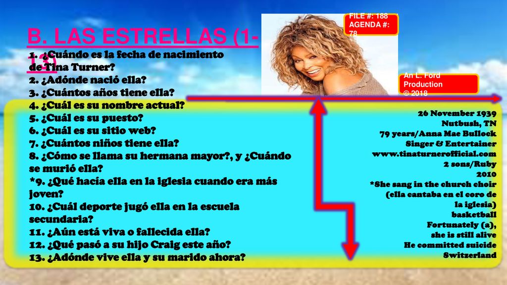 B. LAS ESTRELLAS (1-13) de Tina Turner 2. ¿Adónde nació ella