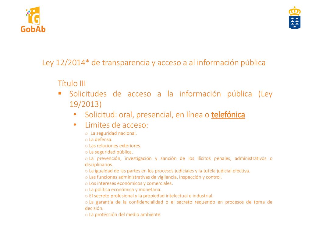 Ley 12/2014* de transparencia y acceso a al información pública