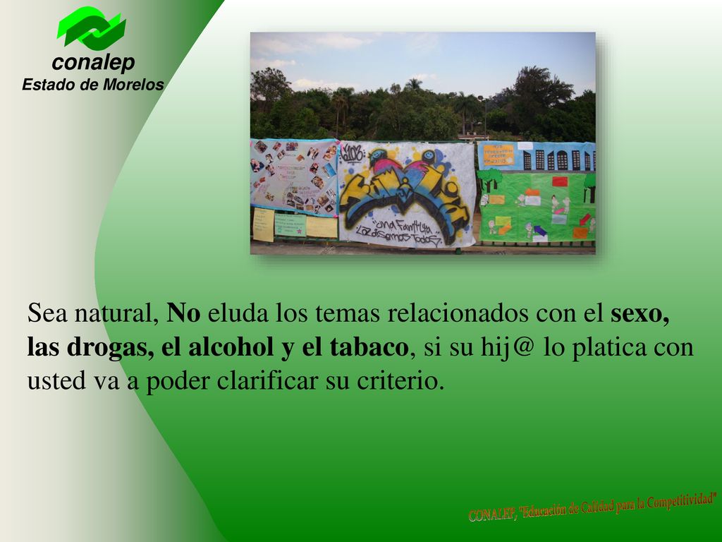 Sea natural, No eluda los temas relacionados con el sexo, las drogas, el alcohol y el tabaco, si su lo platica con usted va a poder clarificar su criterio.