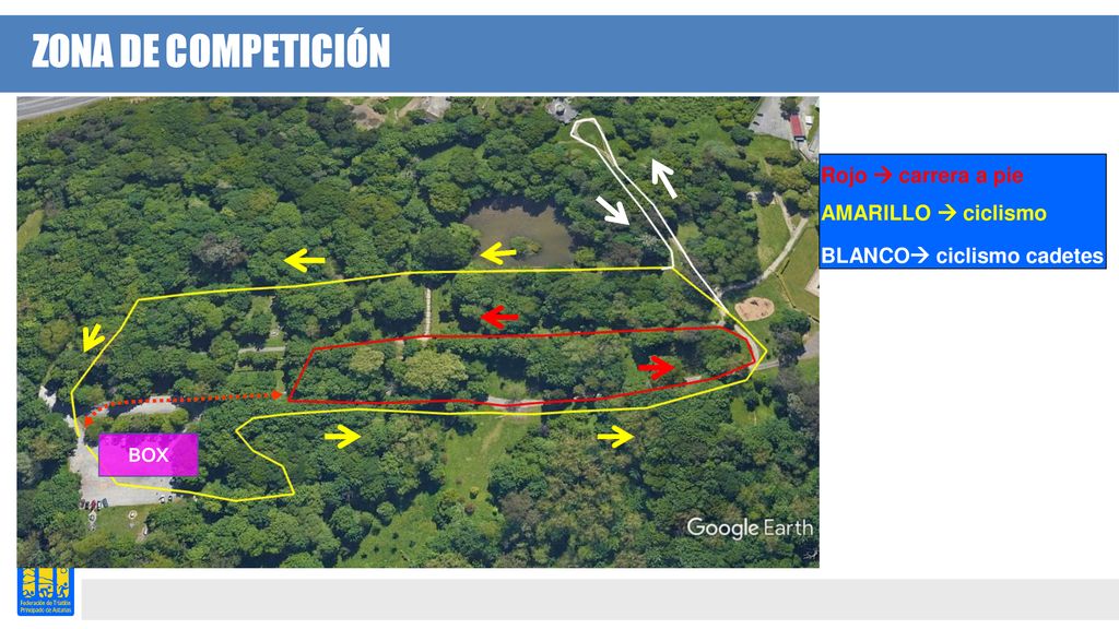 ZONA DE COMPETICIÓN Rojo  carrera a pie AMARILLO  ciclismo