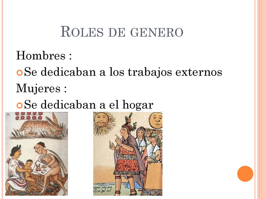 Roles de genero Hombres : Se dedicaban a los trabajos externos