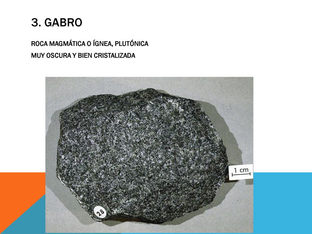 3. GABRO ROCA MAGMÁTICA O ÍGNEA, PLUTÓNICA MUY OSCURA Y BIEN CRISTALIZADA