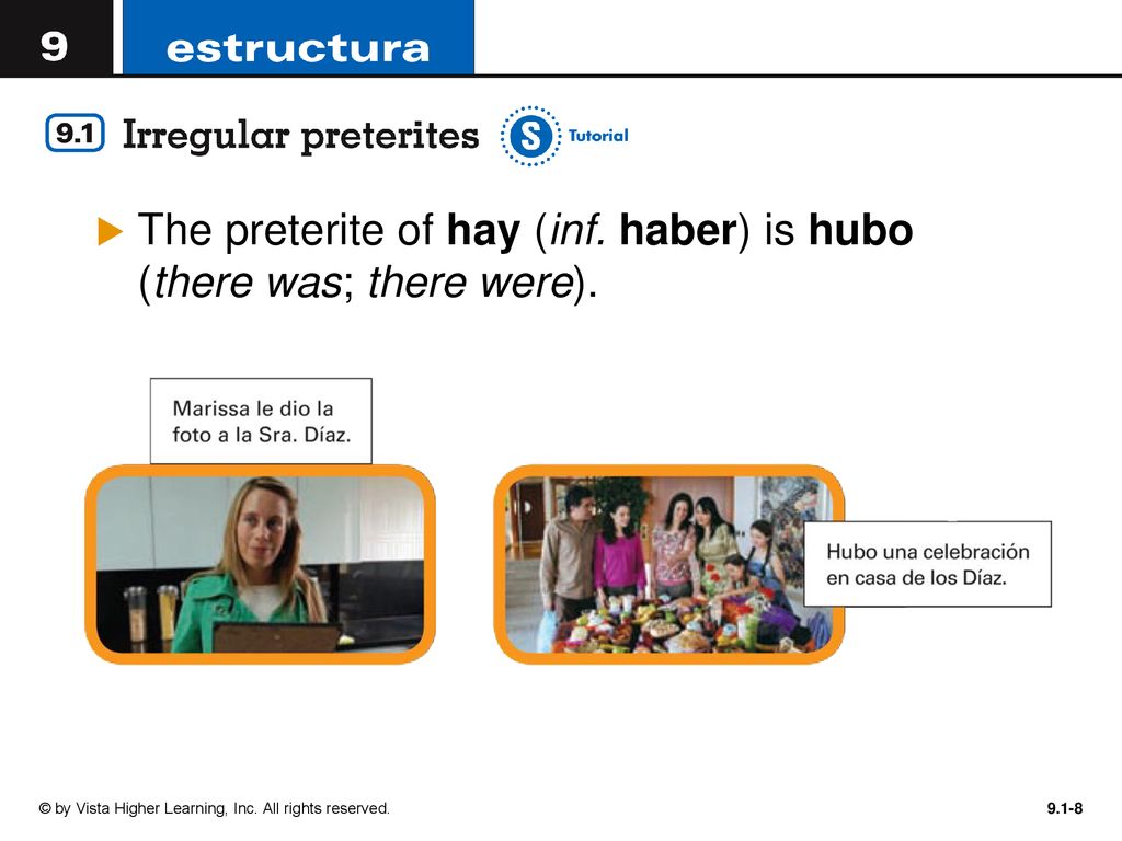 The preterite of hay (inf. haber) is hubo (there was; there were).