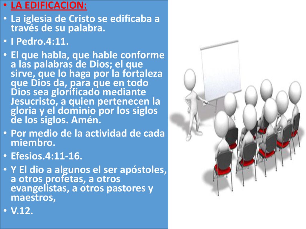 LA EDIFICACION: La iglesia de Cristo se edificaba a través de su palabra. I Pedro.4:11.