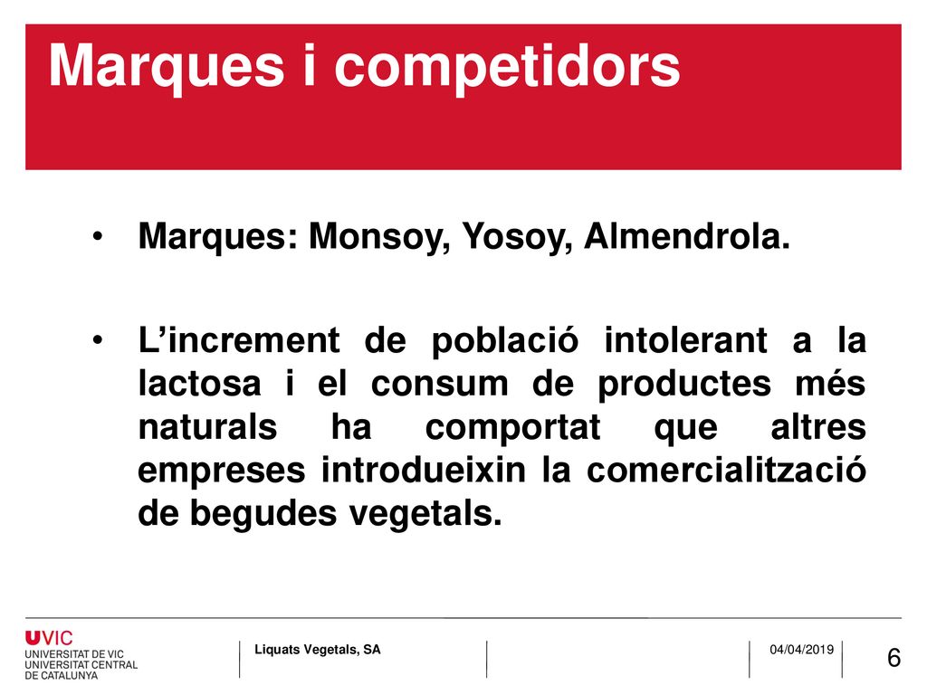 Marques i competidors Marques: Monsoy, Yosoy, Almendrola.