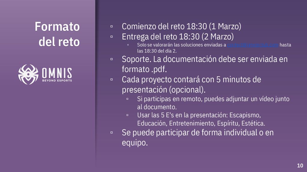 Formato del reto Comienzo del reto 18:30 (1 Marzo)