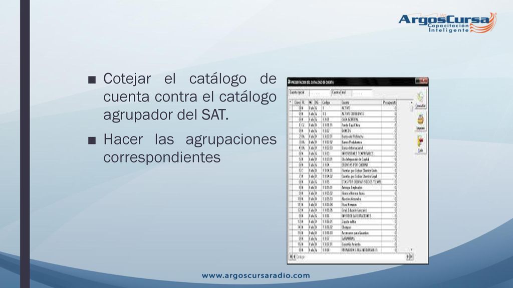 Cotejar el catálogo de cuenta contra el catálogo agrupador del SAT.