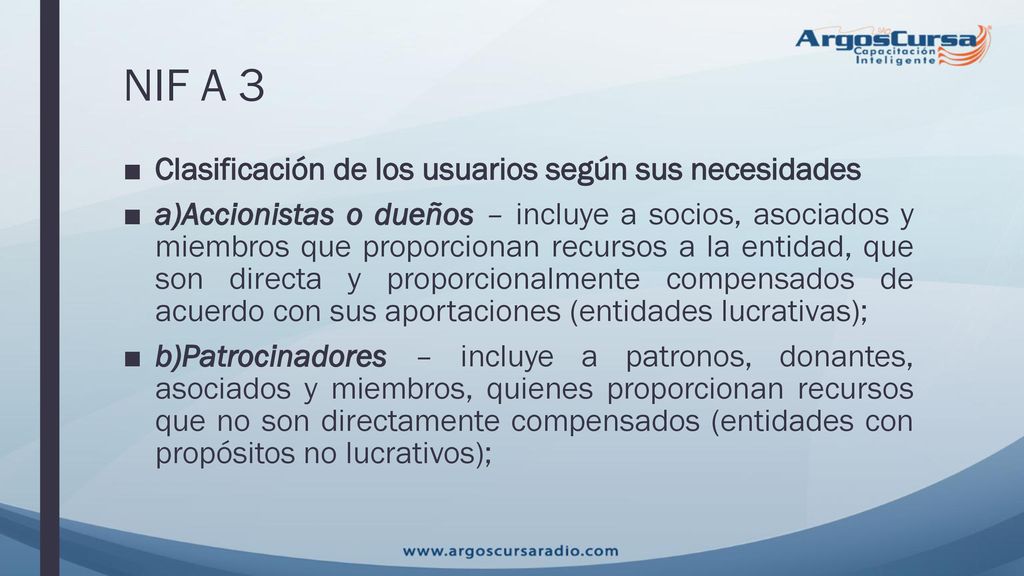 NIF A 3 Clasificación de los usuarios según sus necesidades
