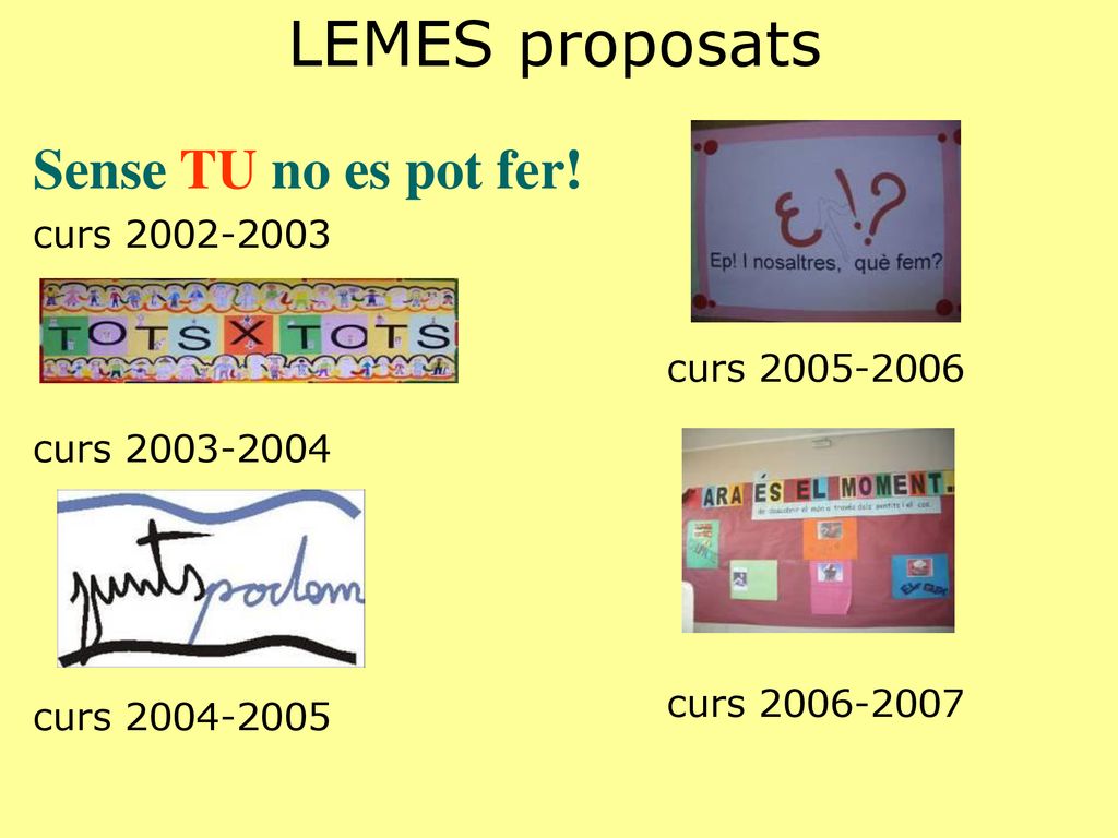 LEMES proposats Sense TU no es pot fer! curs curs