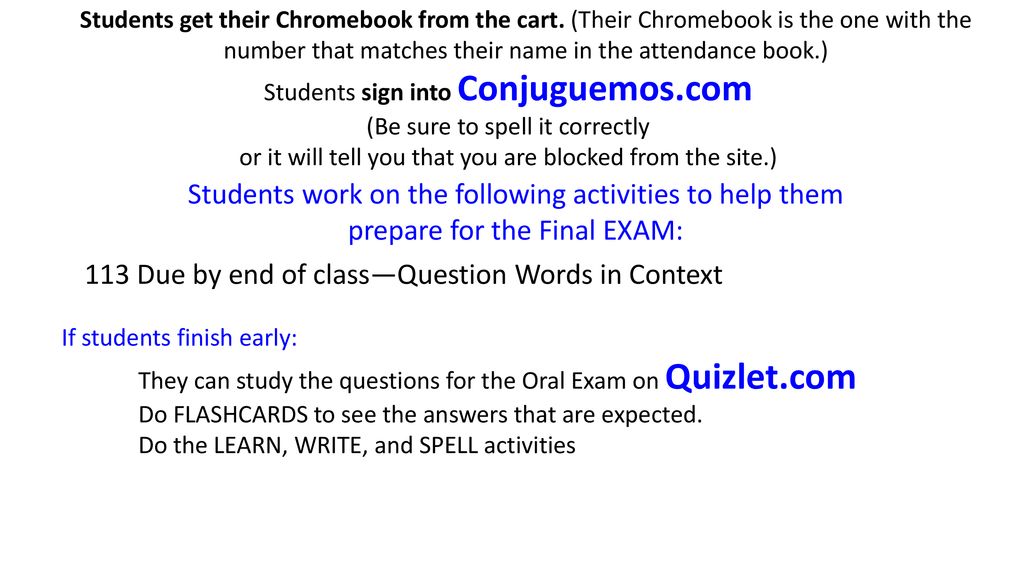 Students work on the following activities to help them