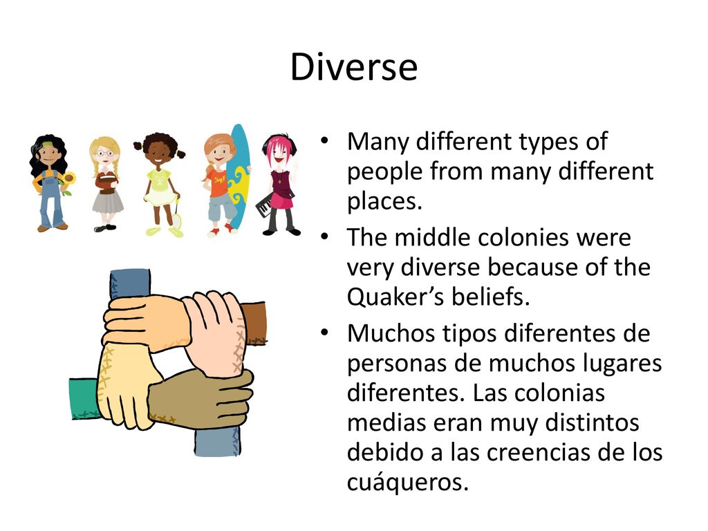 Diverse Many different types of people from many different places.
