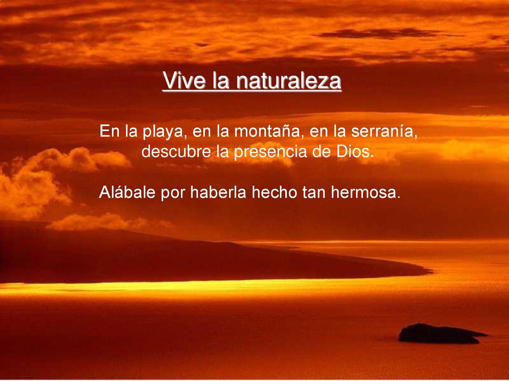 Vive la naturaleza En la playa, en la montaña, en la serranía,