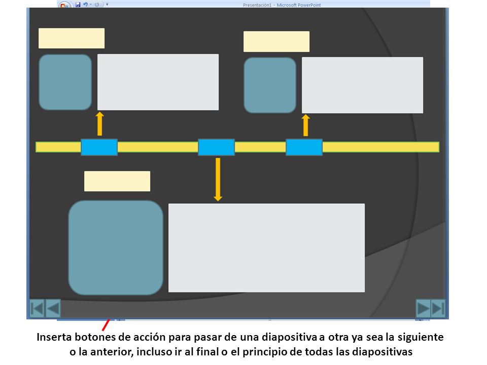 Inserta botones de acción para pasar de una diapositiva a otra ya sea la siguiente