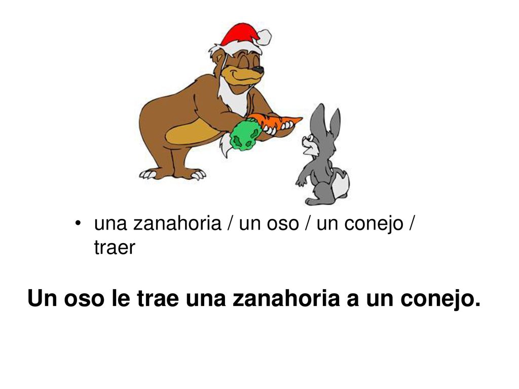 Un oso le trae una zanahoria a un conejo.