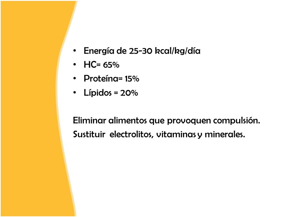 Energía de kcal/kg/día