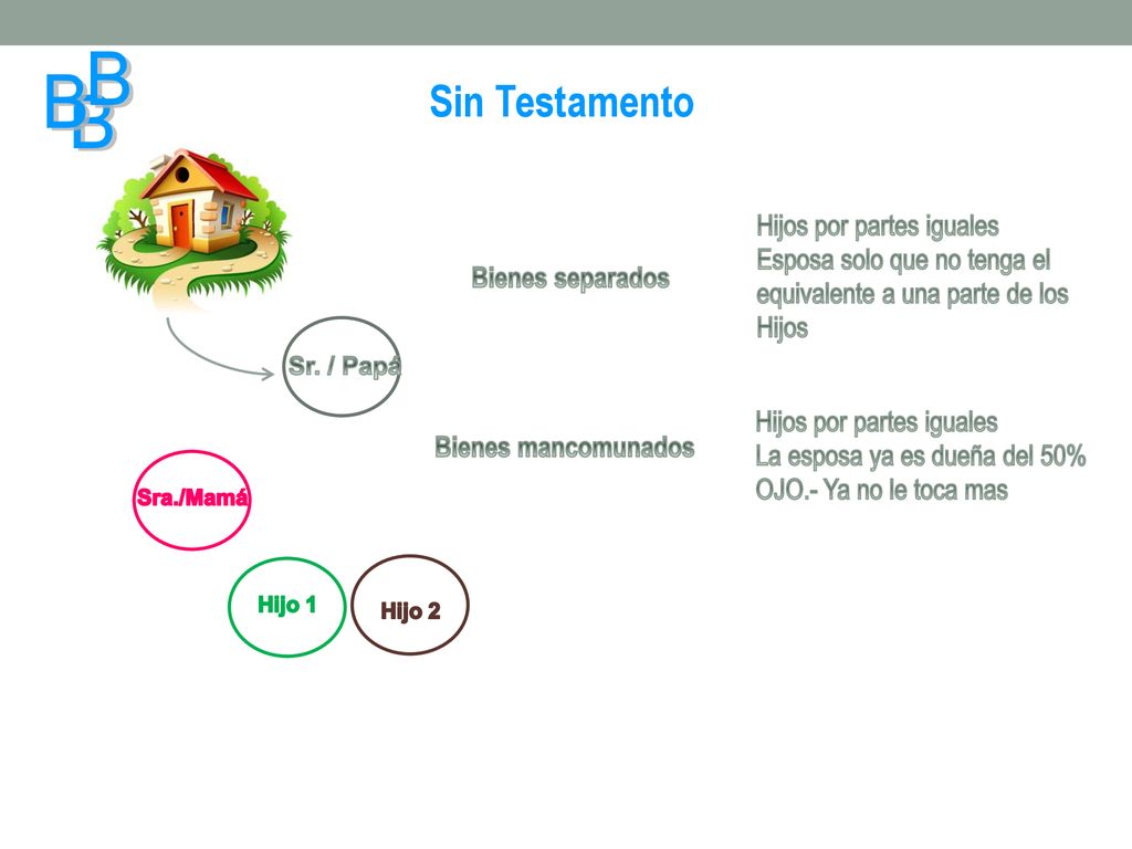B Sin Testamento Hijos por partes iguales Esposa solo que no tenga el