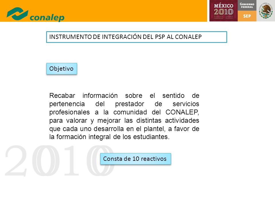 INSTRUMENTO DE INTEGRACIÓN DEL PSP AL CONALEP