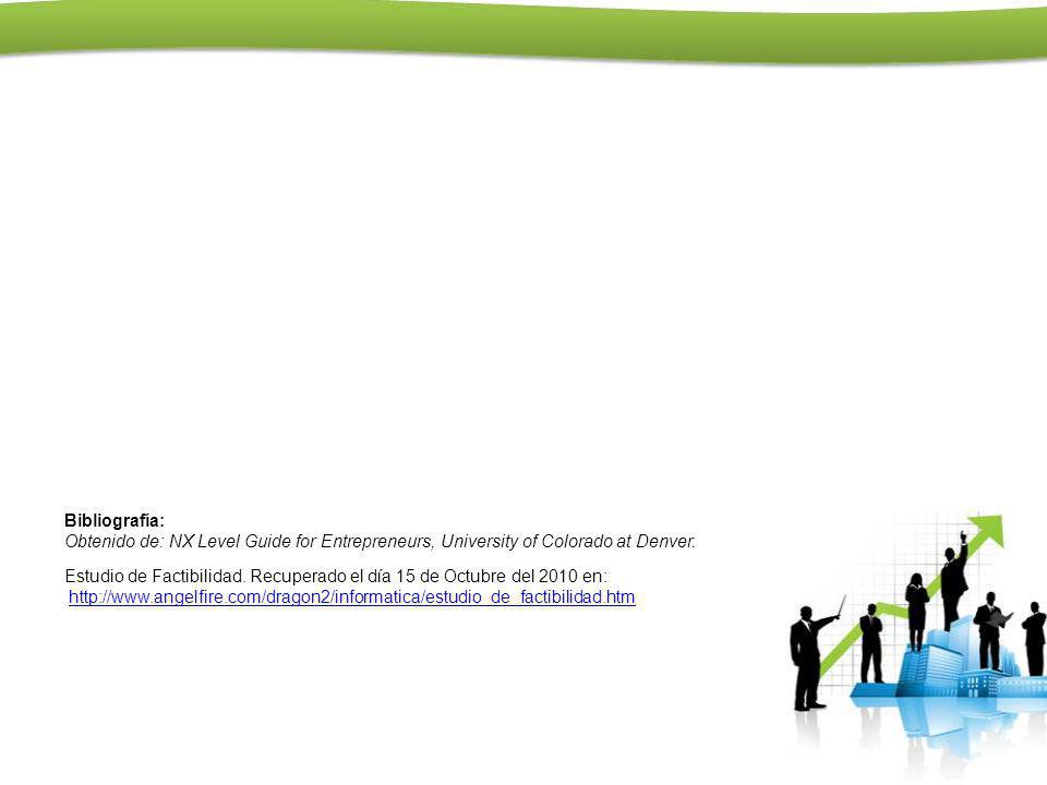 Bibliografía: Obtenido de: NX Level Guide for Entrepreneurs, University of Colorado at Denver.