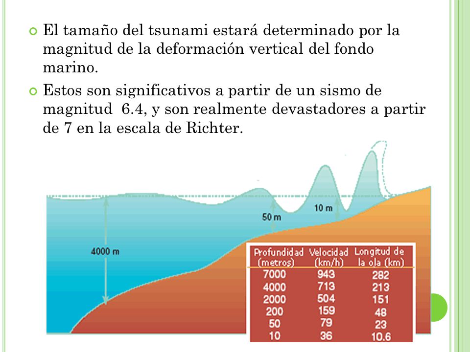 El tamaño del tsunami estará determinado por la magnitud de la deformación vertical del fondo marino.