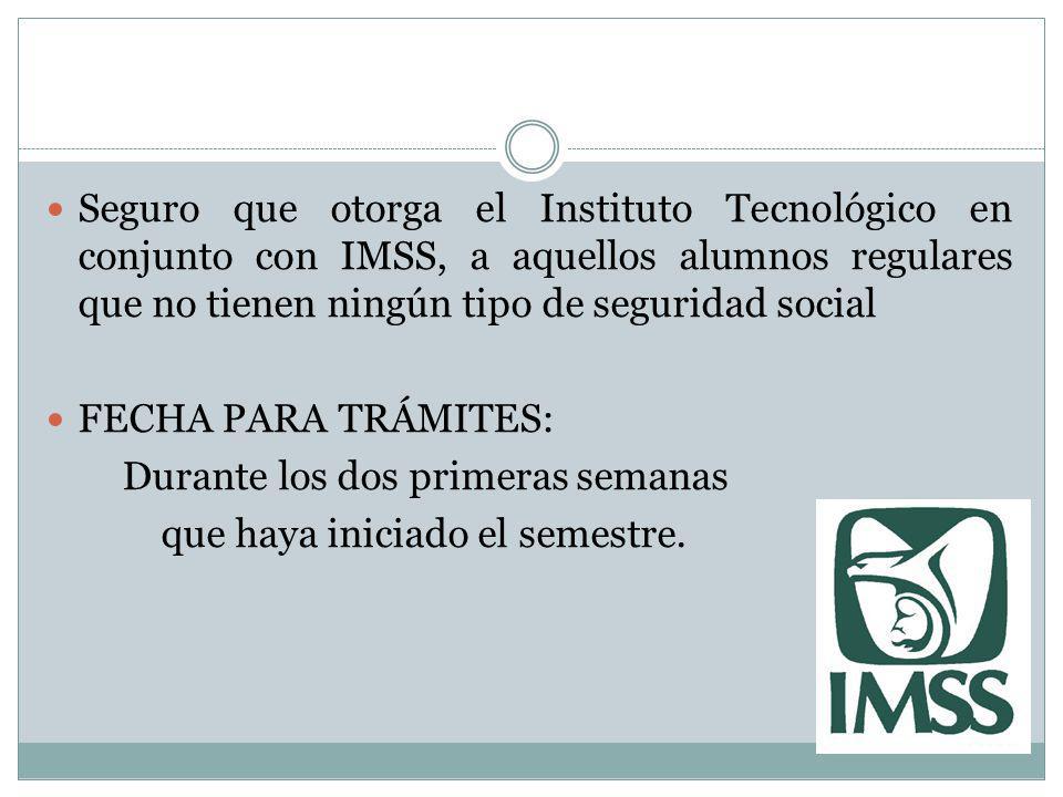 Seguro que otorga el Instituto Tecnológico en conjunto con IMSS, a aquellos alumnos regulares que no tienen ningún tipo de seguridad social