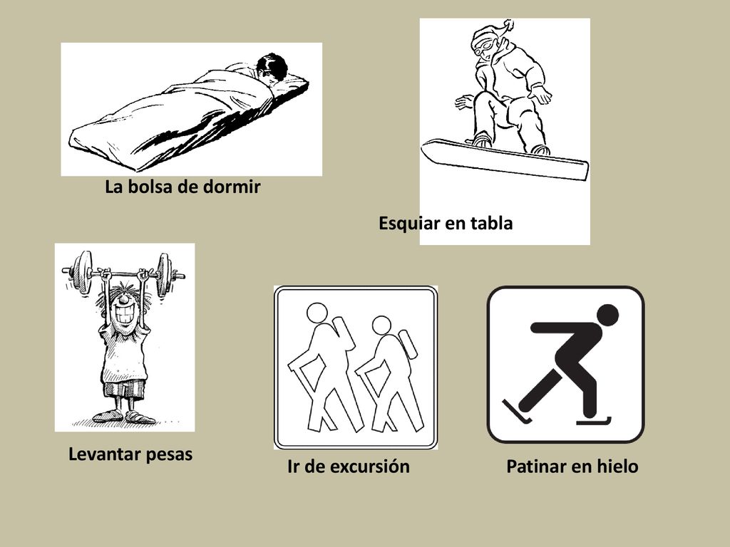 La bolsa de dormir Esquiar en tabla Levantar pesas Ir de excursión Patinar en hielo