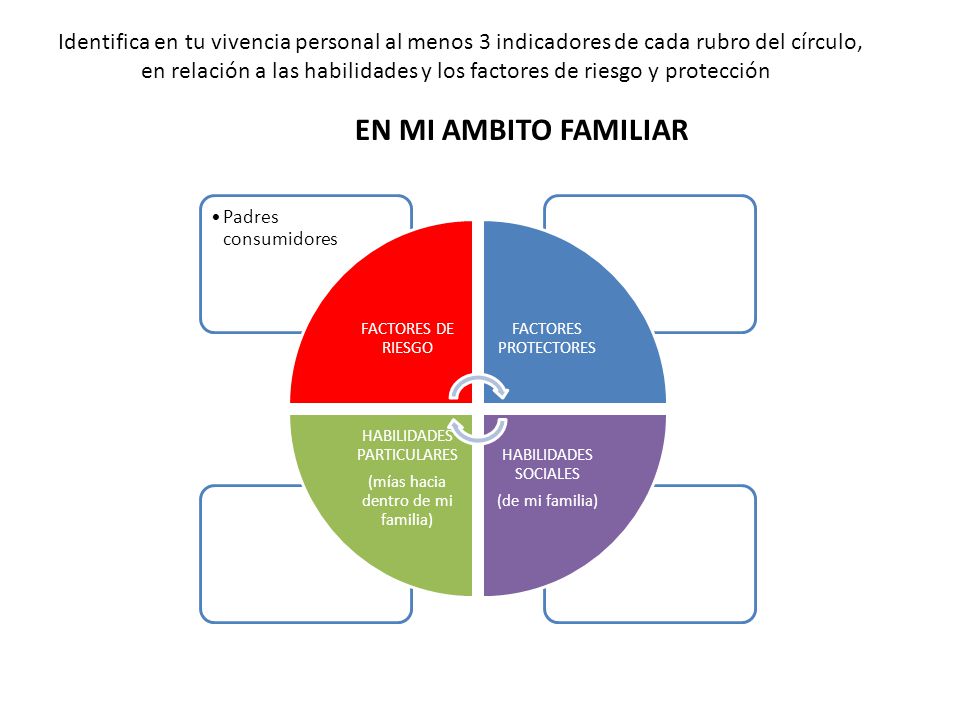 Identifica en tu vivencia personal al menos 3 indicadores de cada rubro del círculo,