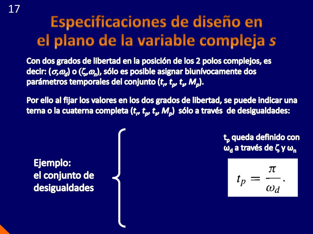Especificaciones de diseño en el plano de la variable compleja s