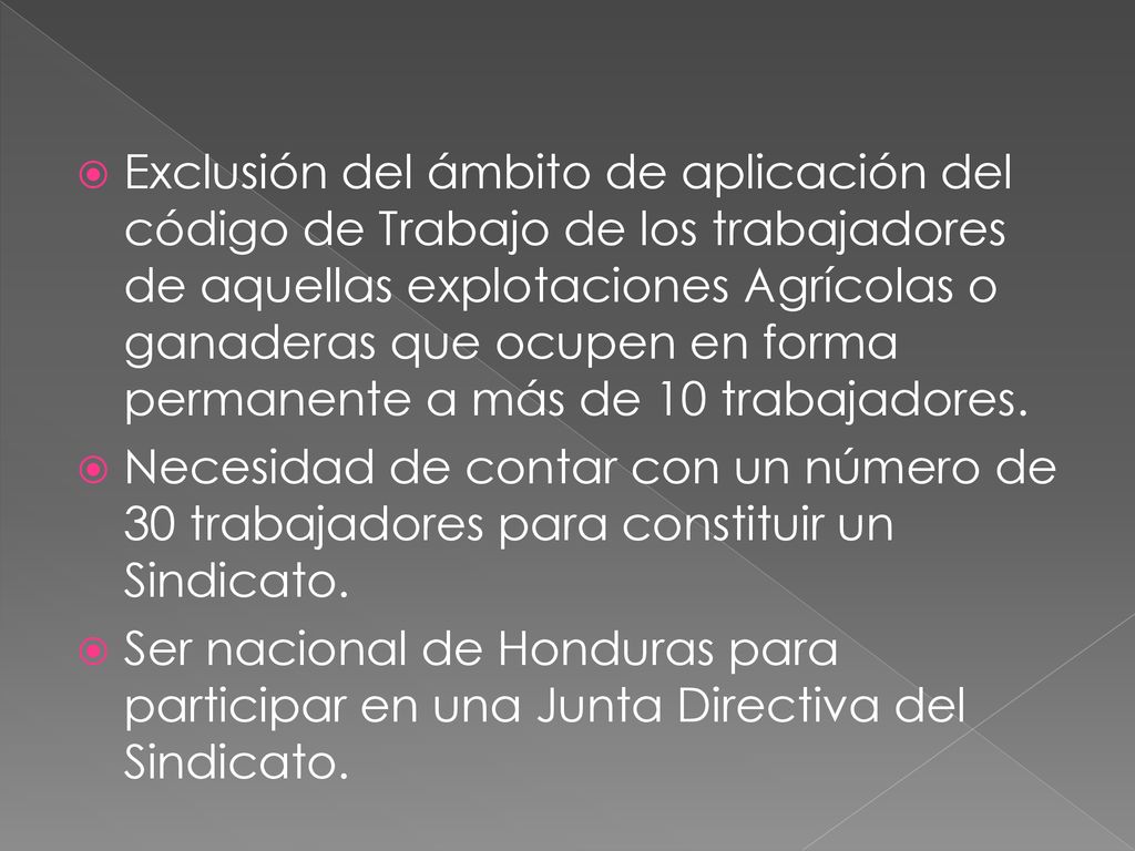 Exclusión del ámbito de aplicación del código de Trabajo de los trabajadores de aquellas explotaciones Agrícolas o ganaderas que ocupen en forma permanente a más de 10 trabajadores.