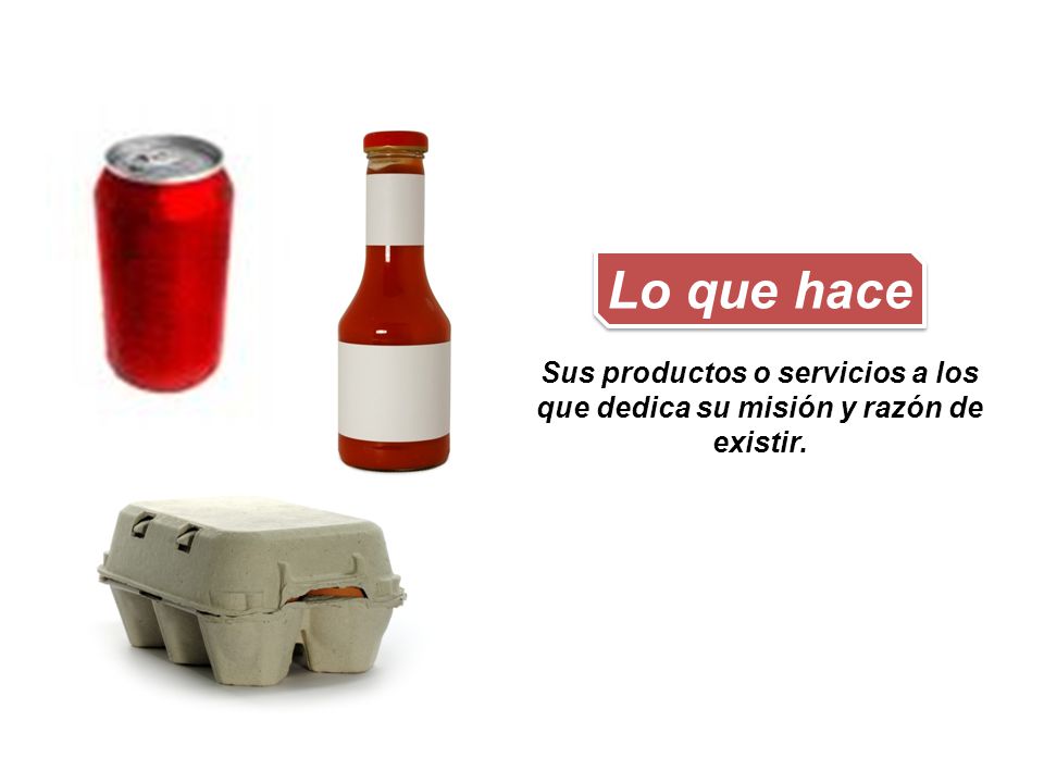 Lo que hace Sus productos o servicios a los que dedica su misión y razón de existir.