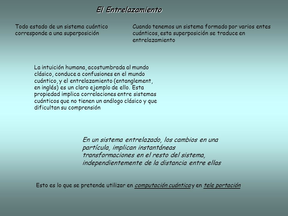 El Entrelazamiento Todo estado de un sistema cuántico corresponde a una superposición.