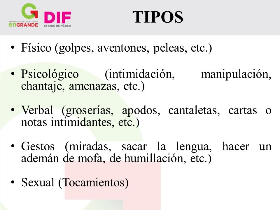 TIPOS Físico (golpes, aventones, peleas, etc.)