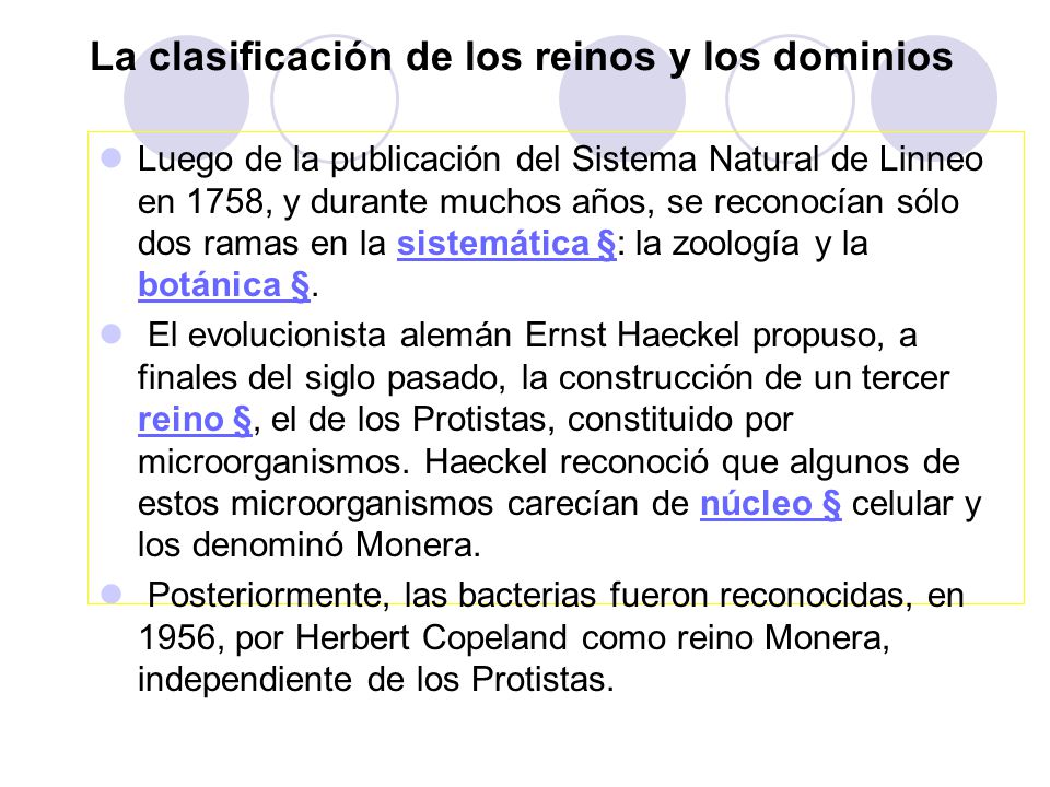 La clasificación de los reinos y los dominios