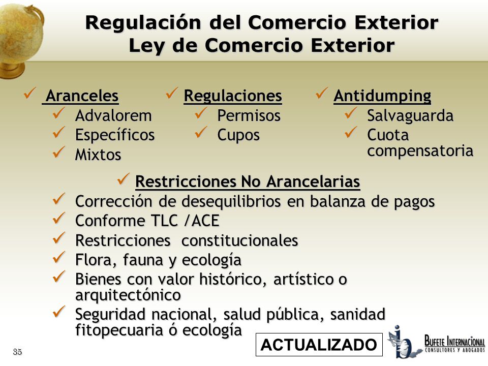 Regulación del Comercio Exterior Ley de Comercio Exterior