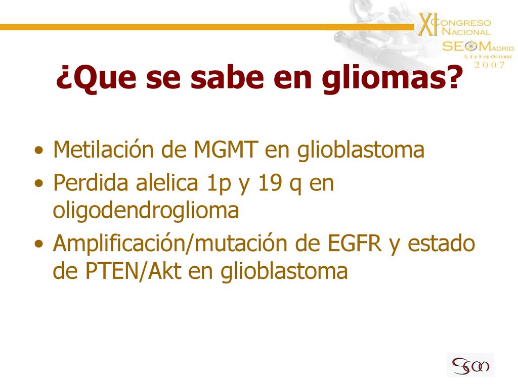 ¿Que se sabe en gliomas Metilación de MGMT en glioblastoma