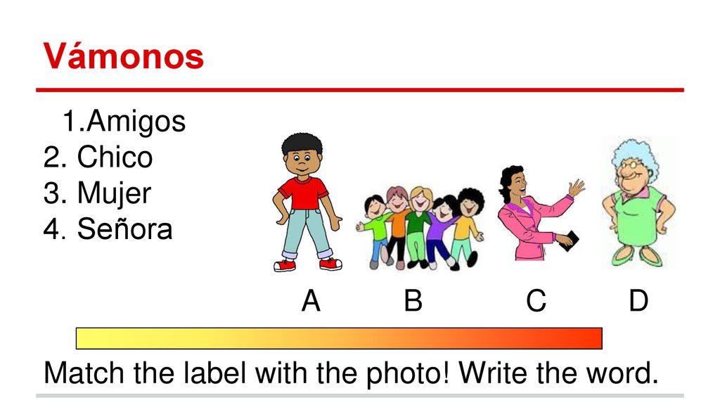 Vámonos Amigos 2. Chico 3. Mujer 4. Señora A B C D