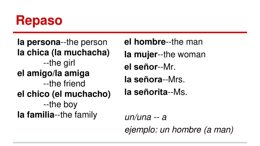 Repaso el hombre--the man la persona--the person la mujer--the woman