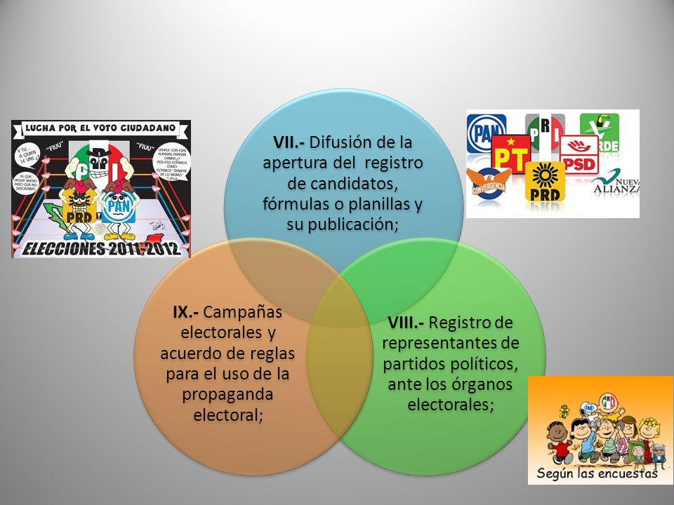 VII.- Difusión de la apertura del registro de candidatos, fórmulas o planillas y su publicación;