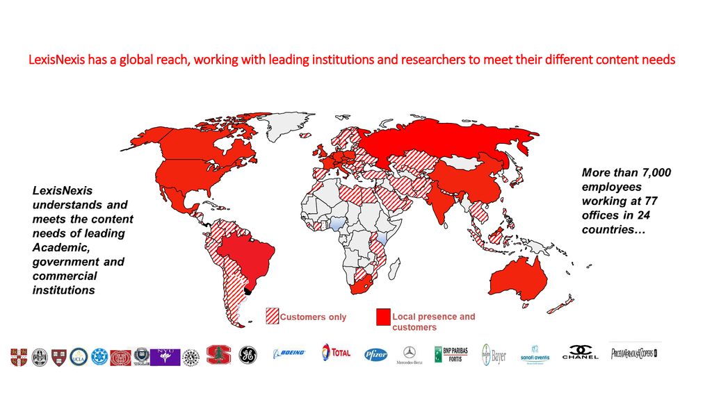 LexisNexis has a global reach, working with leading institutions and researchers to meet their different content needs