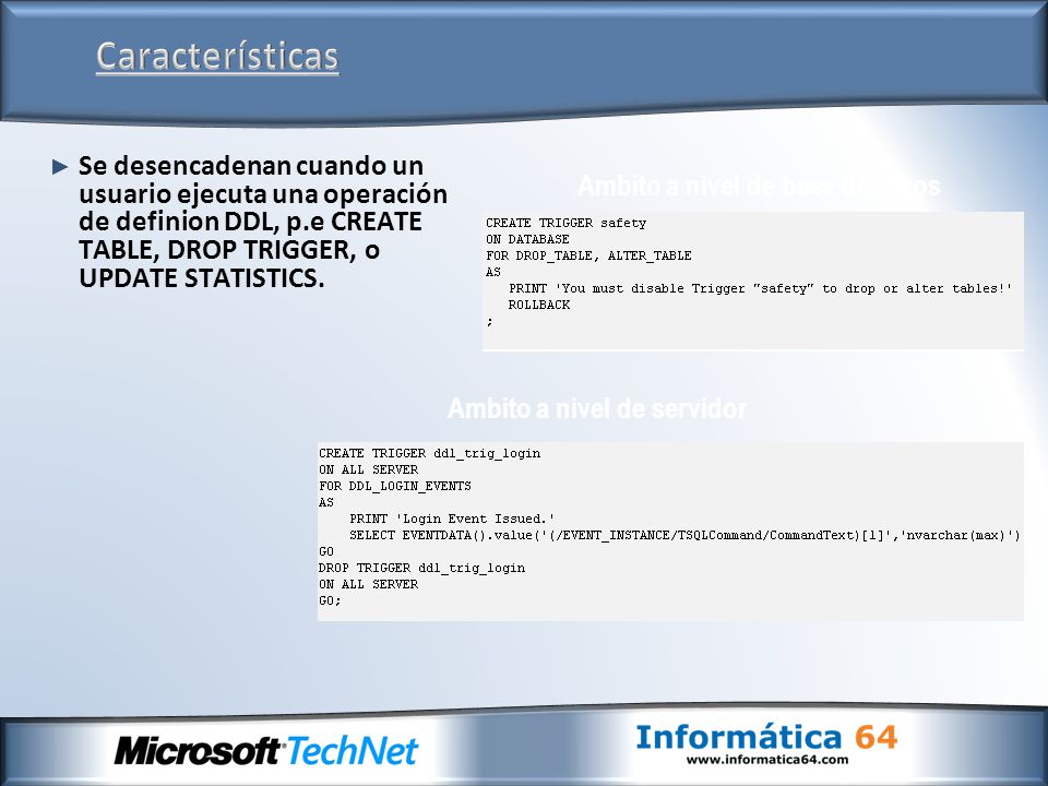 Ambito a nivel de base de datos Ambito a nivel de servidor