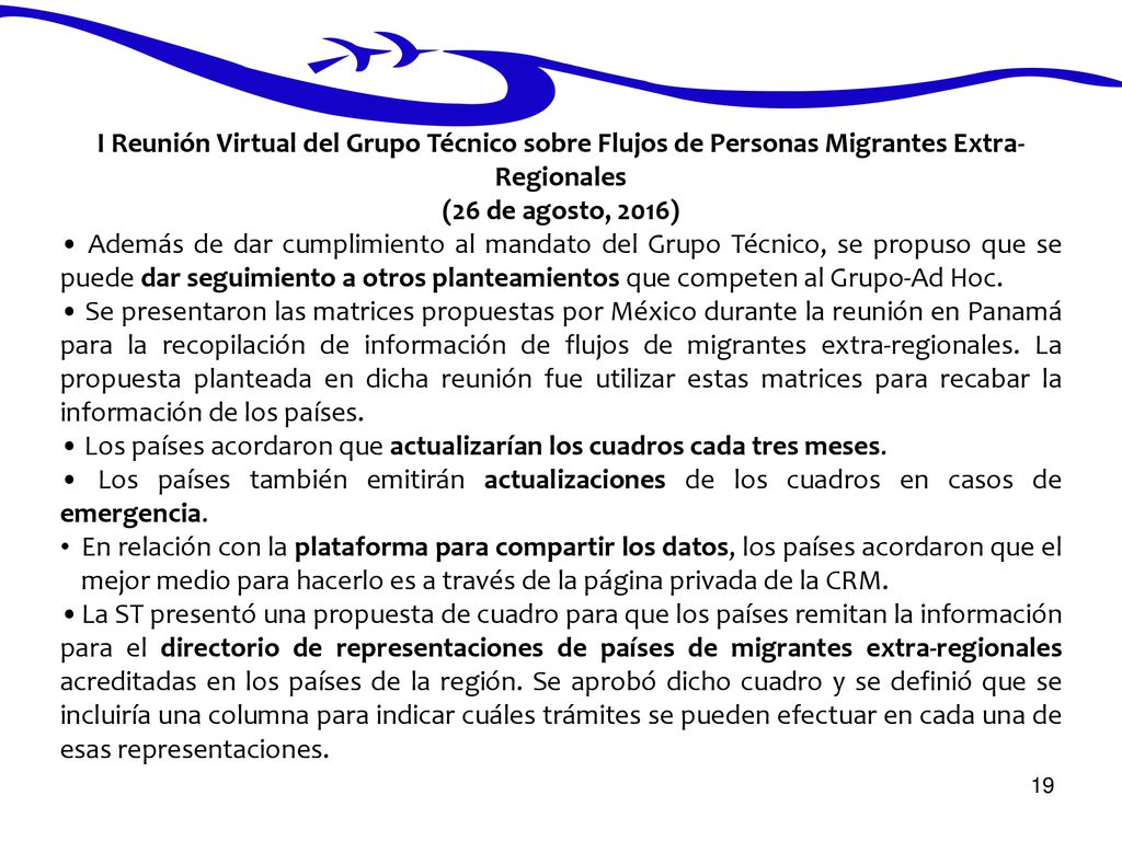 I Reunión Virtual del Grupo Técnico sobre Flujos de Personas Migrantes Extra-Regionales