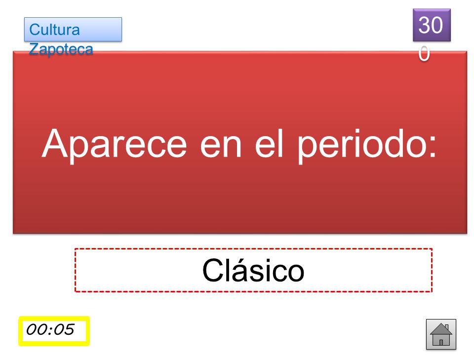 Aparece en el periodo: Clásico 300 Cultura Zapoteca 00:05 00:04 00:01