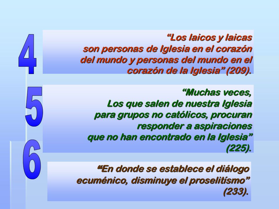 Los laicos y laicas son personas de Iglesia en el corazón del mundo y personas del mundo en el corazón de la Iglesia (209).