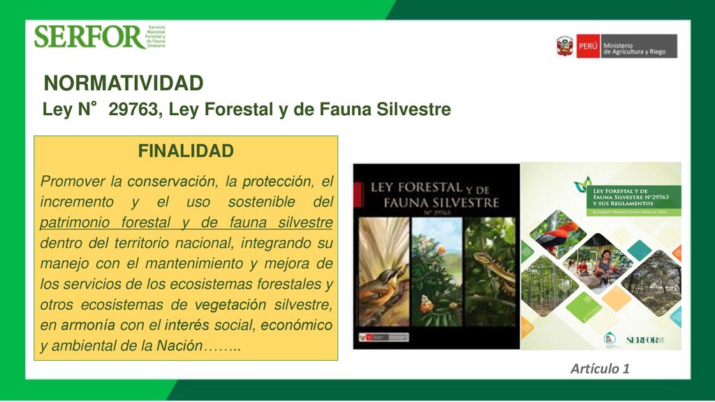 NORMATIVIDAD Ley N°29763, Ley Forestal y de Fauna Silvestre FINALIDAD