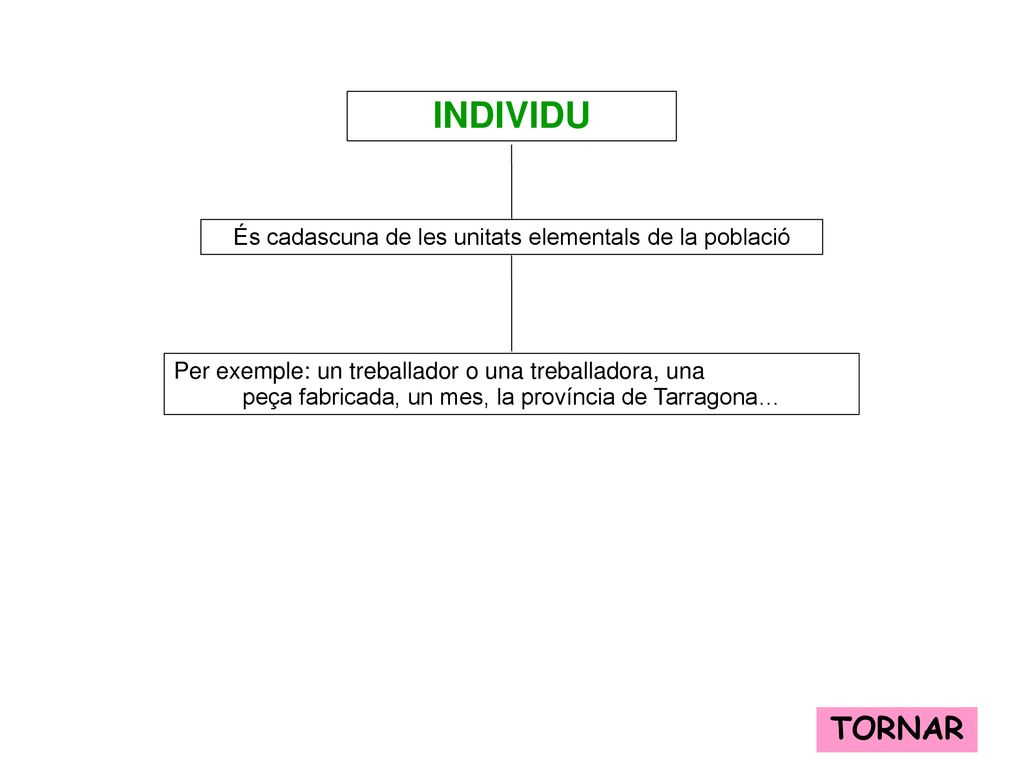 INDIVIDU TORNAR És cadascuna de les unitats elementals de la població