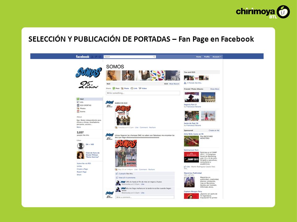 SELECCIÓN Y PUBLICACIÓN DE PORTADAS – Fan Page en Facebook
